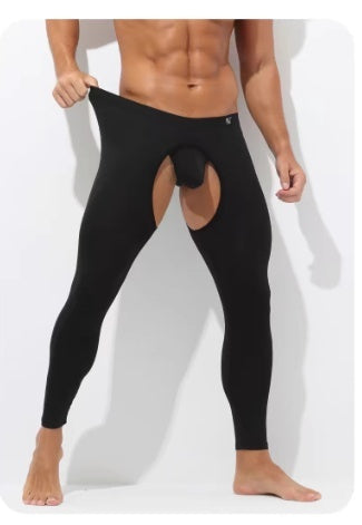 Men's Open Crotch Thermal Pants Thin Leggings Tight