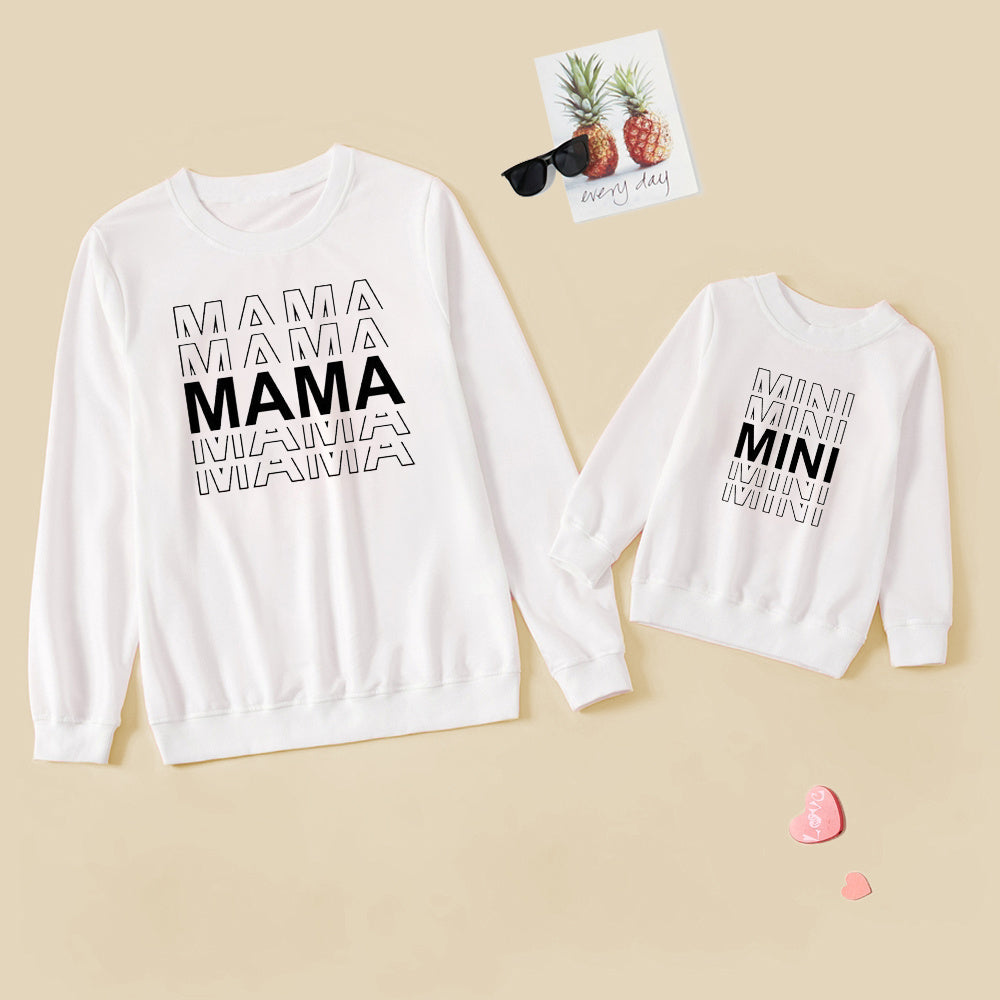 Letter Printed Sweater Matching Mother and Daughter