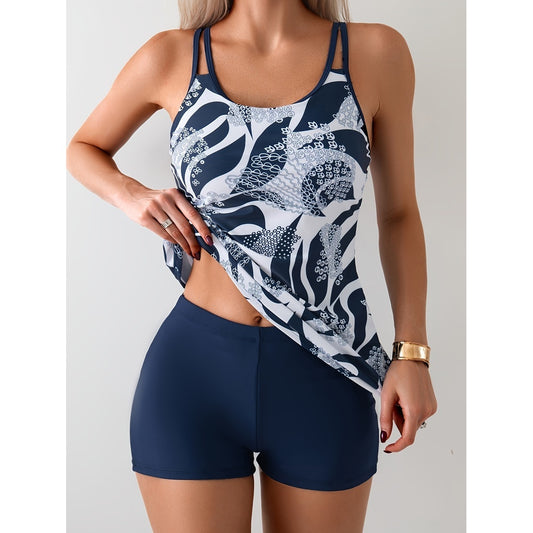 Slim Fit Printed Boxer Shorts Two-piece Swimsuit
