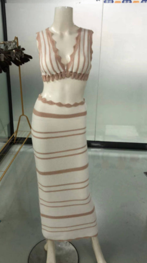 2pcs Striped Bikini Casual Vest Sling Top Suit Beach Summer Y2K Long