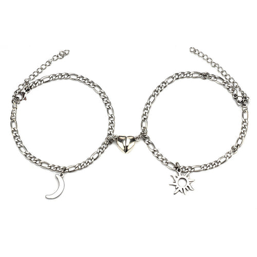 2Pcs Sun Moon Charm Magnet Attraction Stainless Steel Bracelets For