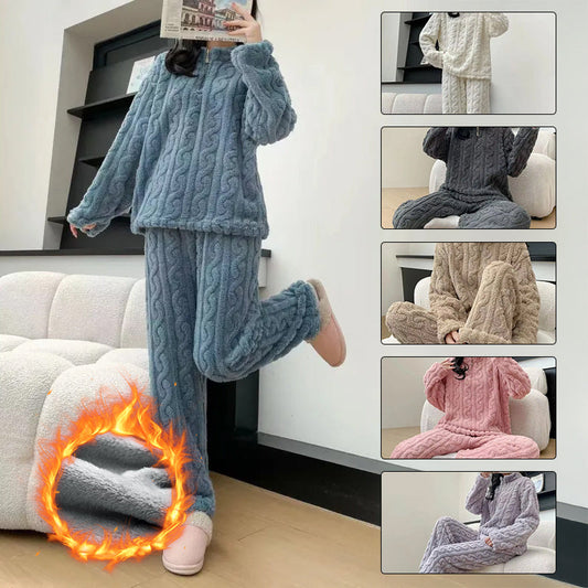 Autumn And Winter New Twist Zipper Couple Fleece-lined Thick Coral
