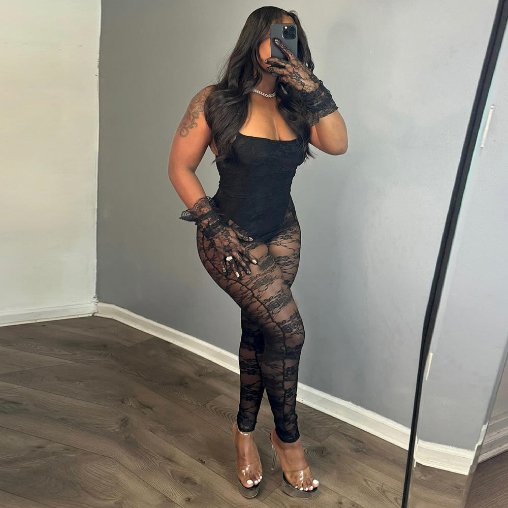 Sexy Women Clothing Sheer Cutout High Elasticity Jumpsuit