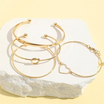 Vintage Gold Crystal Heart Letter Love Bangle Bracelet For Women