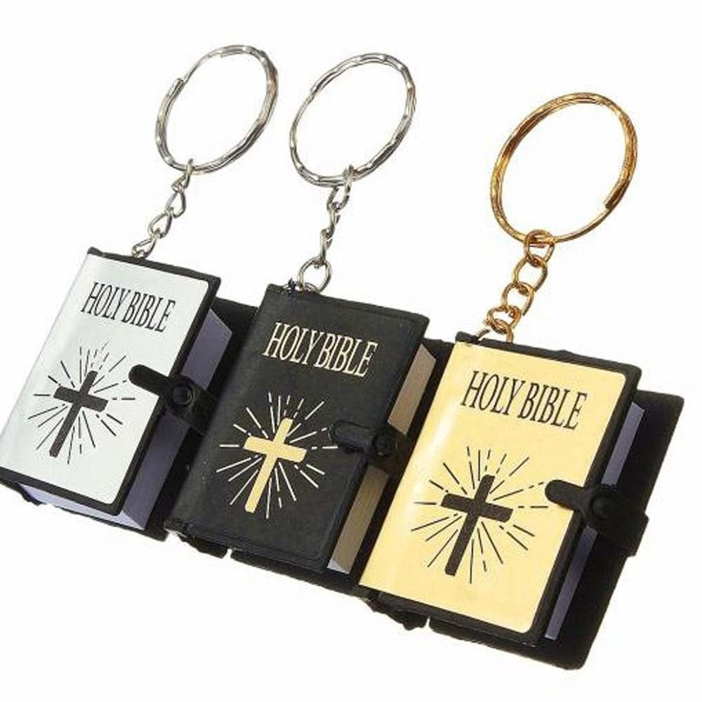 Mini English HOLY BIBLE Key Chains Real Paper Readable Bible Christian