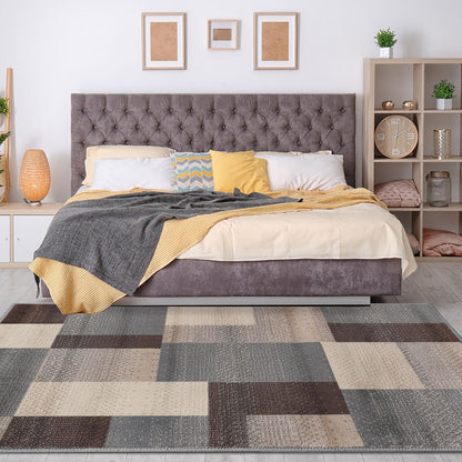 8' X 10' Gray Tan And Brown Patchwork Area Rug