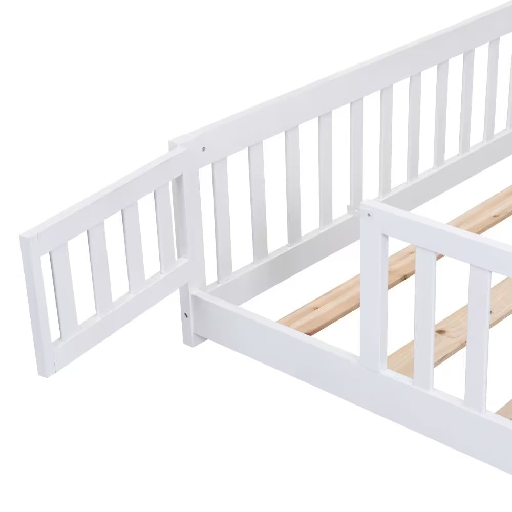 Twin Size Floor Bed With Door,Solid Wood Platform Bed Frame With