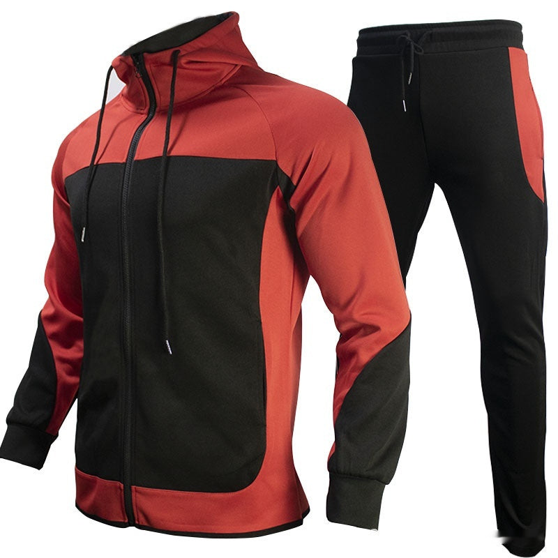 Men's Fashion Trendy Brand Contrast Color Sweatshirt Trousers Two-piece Set