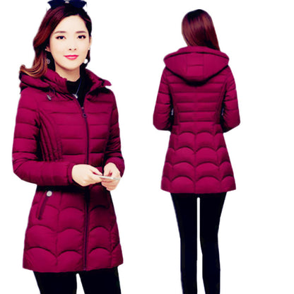 Women's Mid-length Simple Slim-fit Figure Flattering Cotton-padded Coat