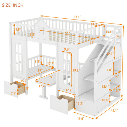 Twin-Over-Twin Bunk Bed with Changeable Table, Bunk Bed Turn into