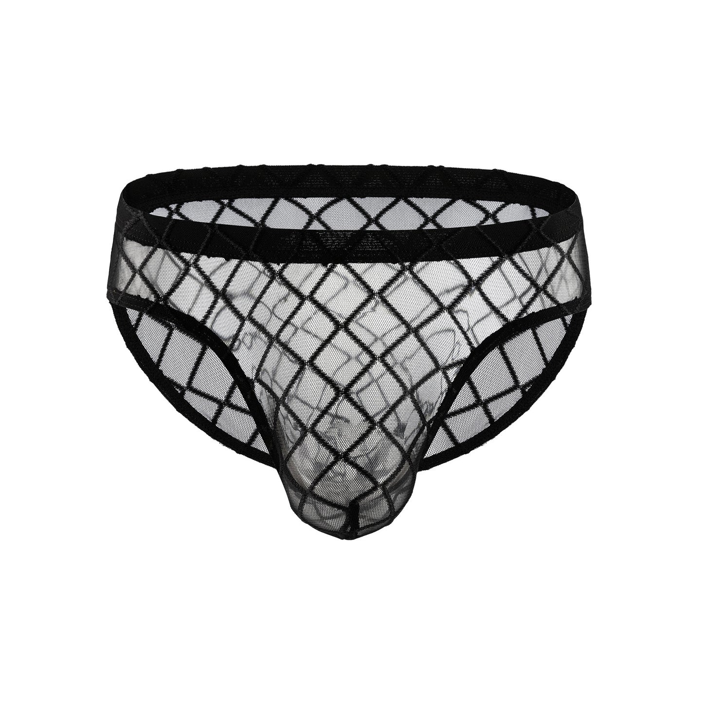 Men's Sexy See-through Underwear Diamond-shaped Network Low Waist Briefs Mesh