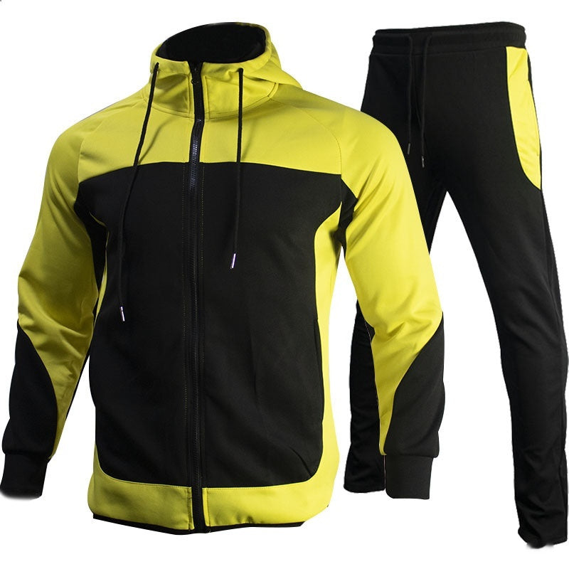 Men's Fashion Trendy Brand Contrast Color Sweatshirt Trousers Two-piece Set