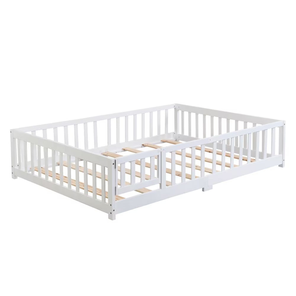 Twin Size Floor Bed With Door,Solid Wood Platform Bed Frame With