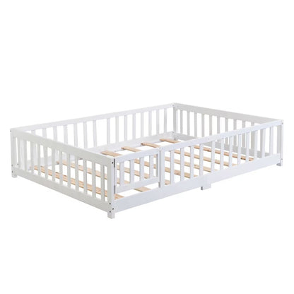 Twin Size Floor Bed With Door,Solid Wood Platform Bed Frame With