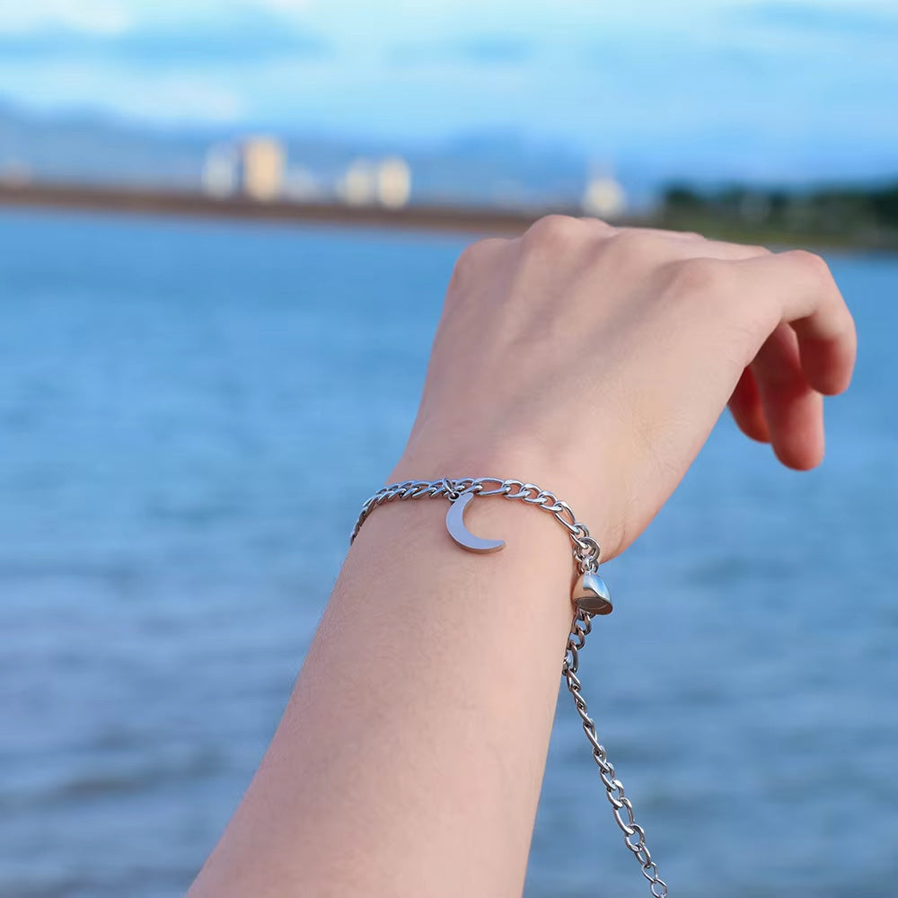 2Pcs Sun Moon Charm Magnet Attraction Stainless Steel Bracelets For