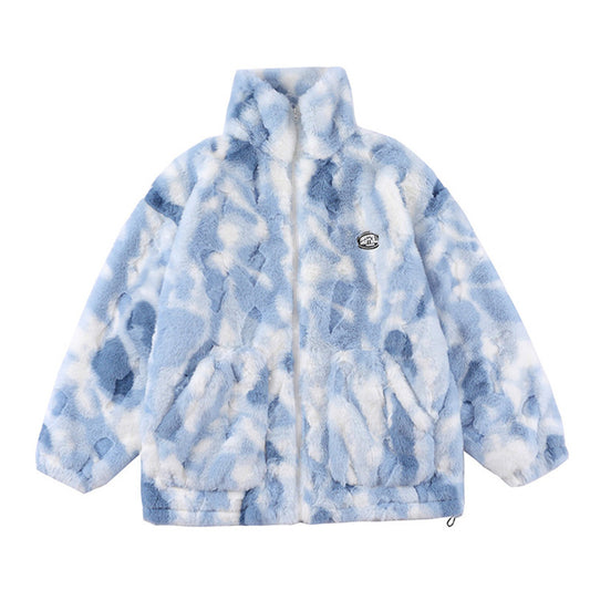 Tie-dyed Polar Fleece Stand Collar Coat Autumn And Winter