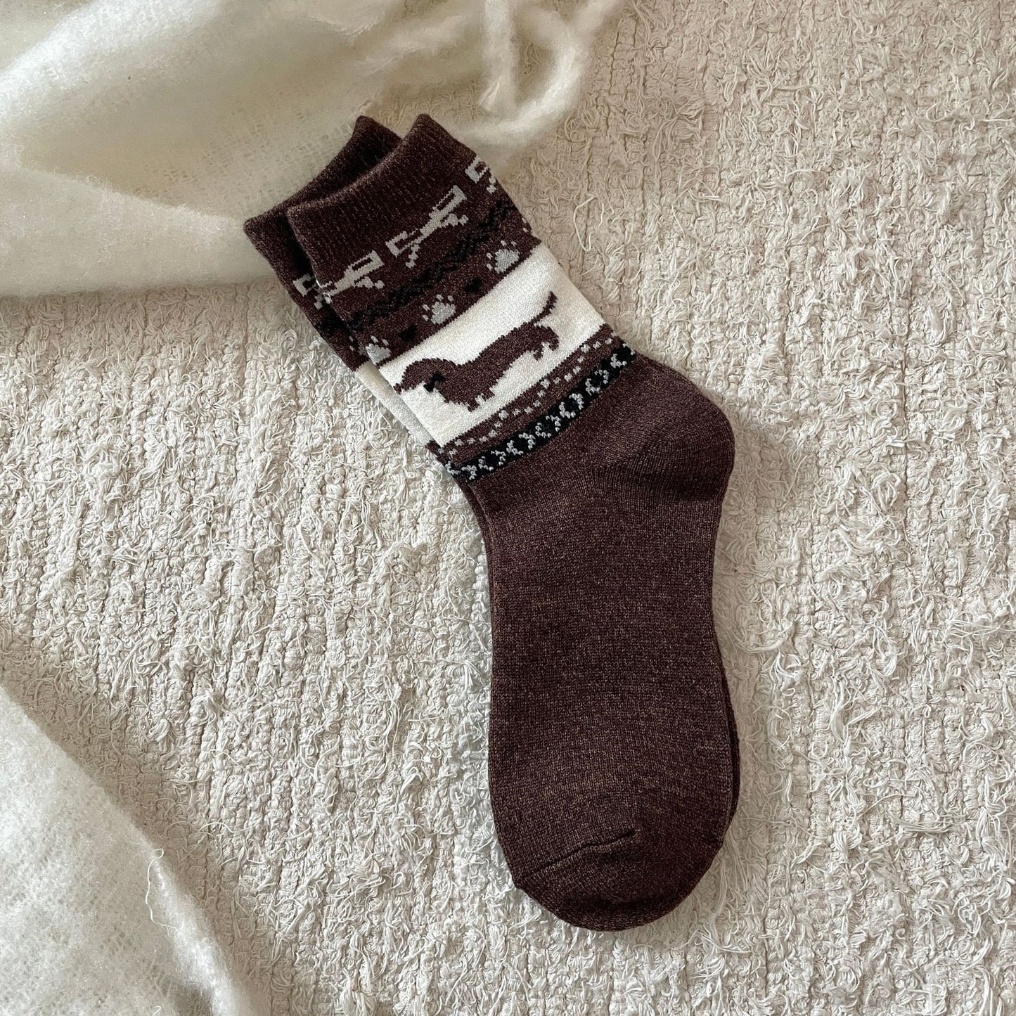 Sausage Dog Cute Mid-calf Length Wool Socks