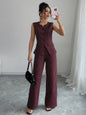Casual Striped Short Style Lapel Suit Straight-leg Pants Suit