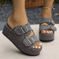 Fashion Denim Buckle Wedges Sandals Summer Outdoor High Heel Slippers