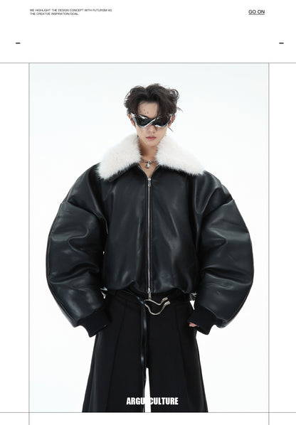 Cotton-padded Leather Coat