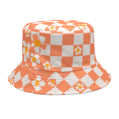 Plaid Floral Bucket Hat Sun-proof