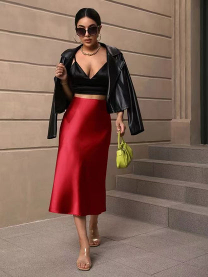Elegant Line Satin Skirt