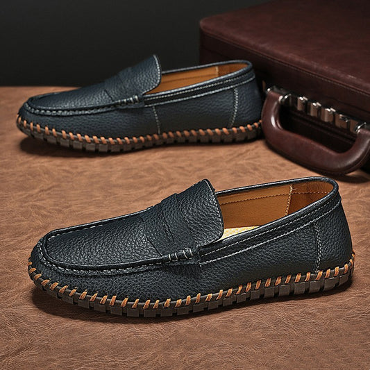 Hand-stitched Bottom Slip On Men's Casual Leather Shoes