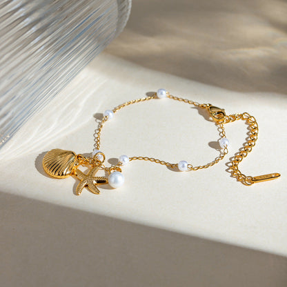 Fashion Jewelry 18K Gold Stainless Steel Pearl Chain Summer Holiday