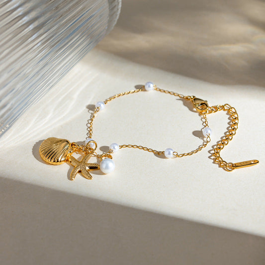 Fashion Jewelry 18K Gold Stainless Steel Pearl Chain Summer Holiday