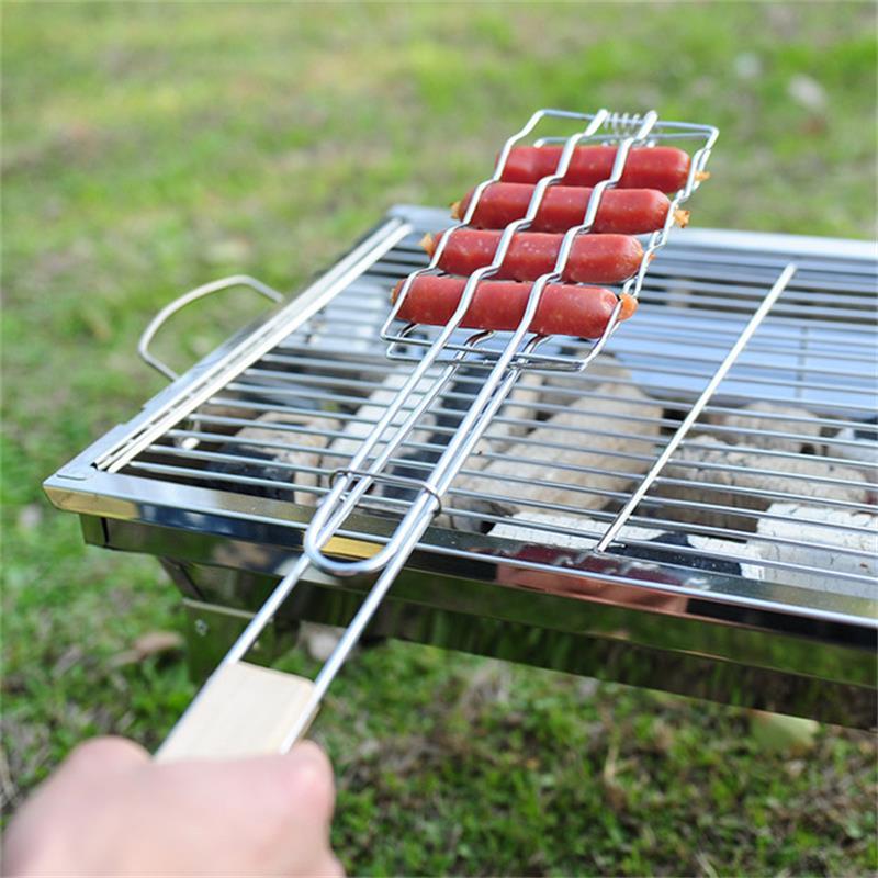 Outdoor Grilling Accessories Barbecue Tools Wooden Handle Sausage Clip