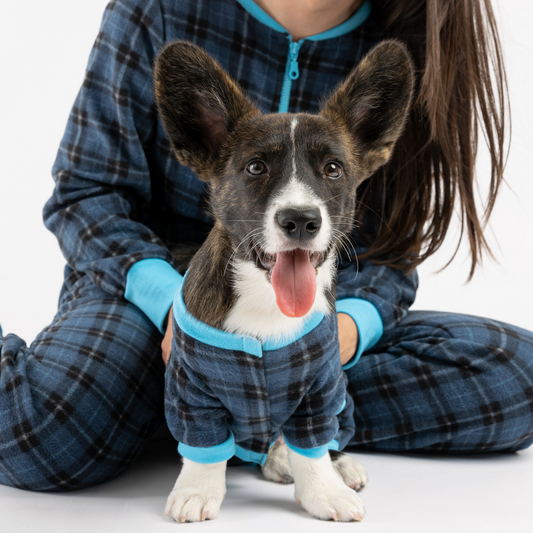 🔵  Blue Plaid Human Onesie – Cozy Zip-Up Pajamas