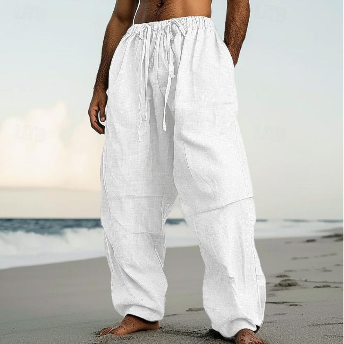 Beach Straight-leg Pants Plain Color Comfortable