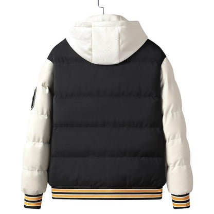 Men's Korean-style Slim-fit Green Hooded Thickened Thermal Coat