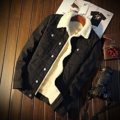 Winter Fleece-lined Denim Coat For Men