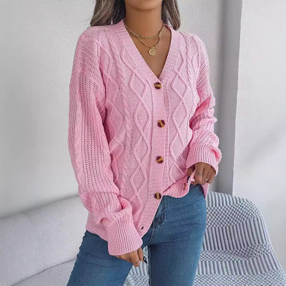 V-neck Long Sleeve Button Women's Sweater