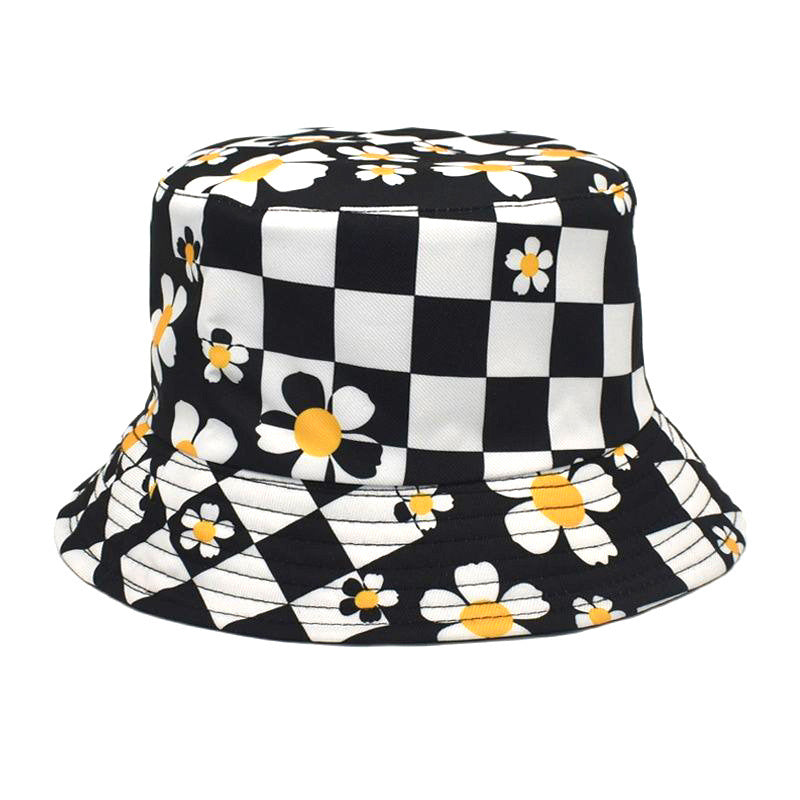 Plaid Floral Bucket Hat Sun-proof