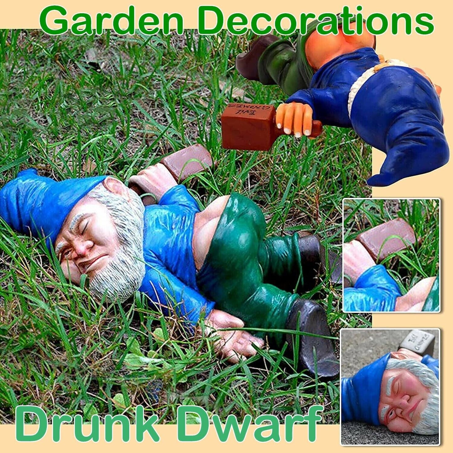 Drunk Dwarf Garden Gnome Decoration Drunken Ornament Decor Yard Patio