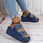 Fashion Denim Buckle Wedges Sandals Summer Outdoor High Heel Slippers