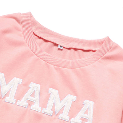 Letter Printed Sweater Matching Mother and Daughter
