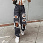 Women's American Retro Hole-punched Jeans Women High Waist