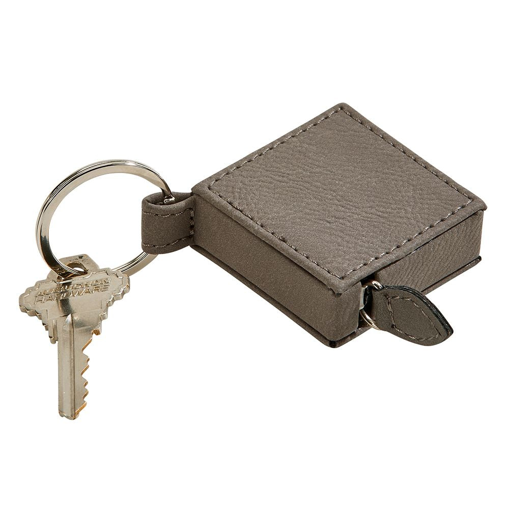Leatherette Square 5' Feet Tape Measure Grey Keychain 2"