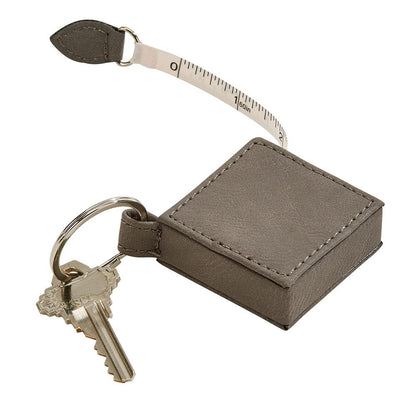 Leatherette Square 5' Feet Tape Measure Grey Keychain 2"