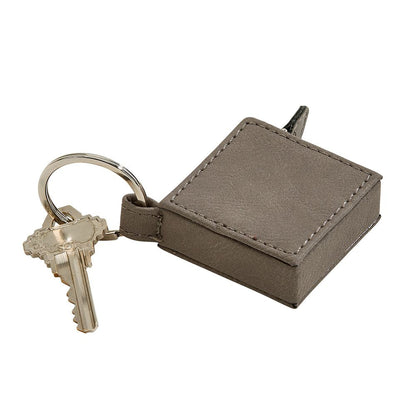 Leatherette Square 5' Feet Tape Measure Grey Keychain 2"