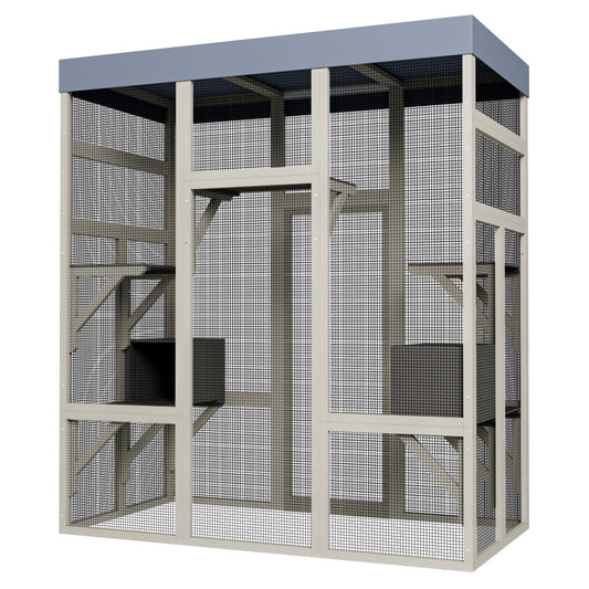 62.6' Outdoor Wooden Catio for Cats, Large Cat Enclosure with