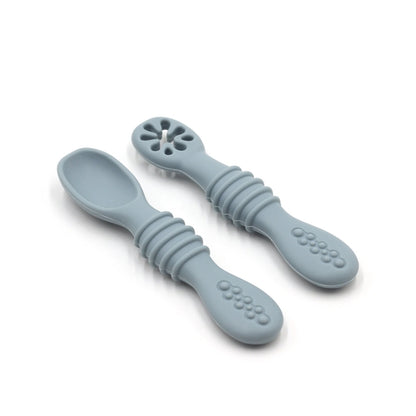 Baby Eating Training Set Toddler Feeding Silicone Sticky Spoon Fork