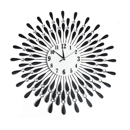 Large Modern 3D Crystal Wall Clock Luxury Art Metal Round Home Decor