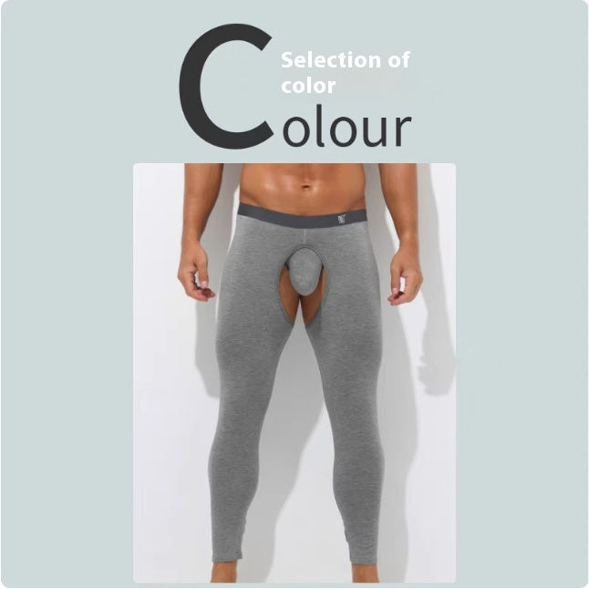 Men's Open Crotch Thermal Pants Thin Leggings Tight