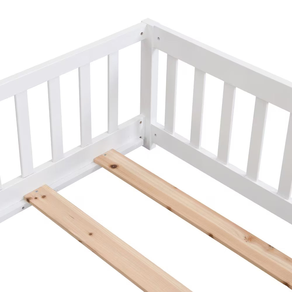 Twin Size Floor Bed With Door,Solid Wood Platform Bed Frame With