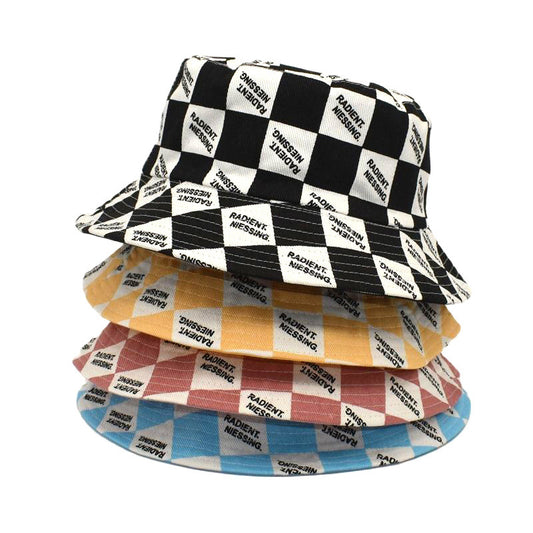 Letter Plaid Bucket Hat Fashion Double-sided Wear Bucket Hat
