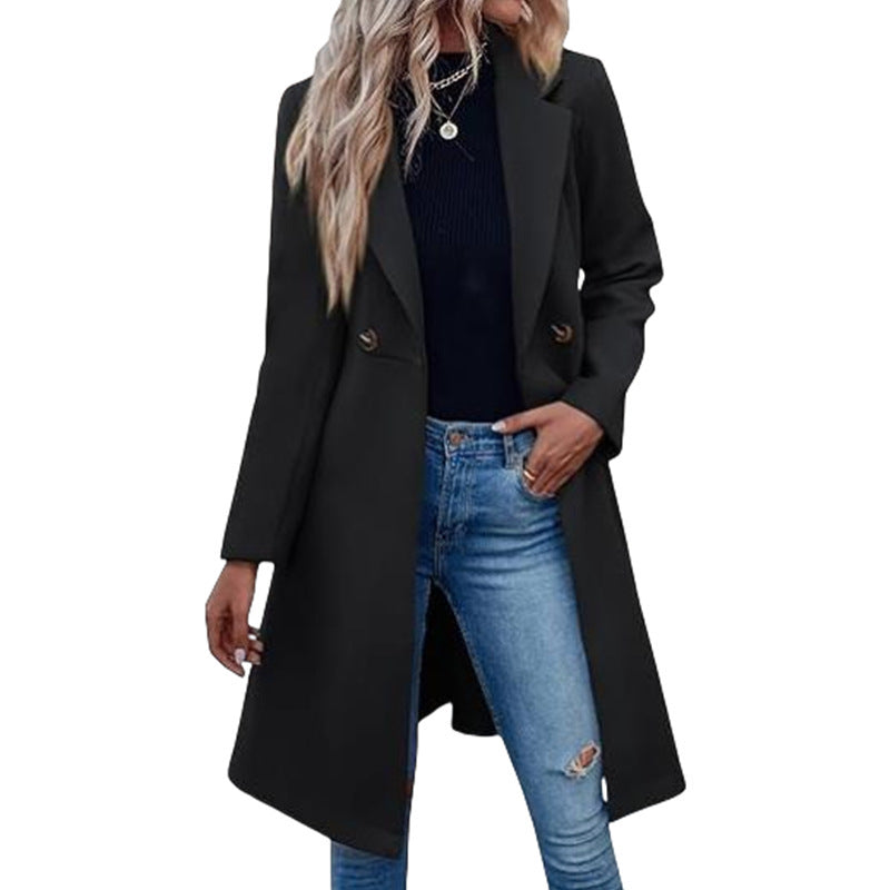 Long Woolen Women's Double Breasted Coat
